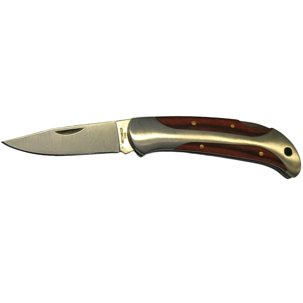 Service Tool Stainless Steel w/ Cherry Wood Inlay Pocket Knives