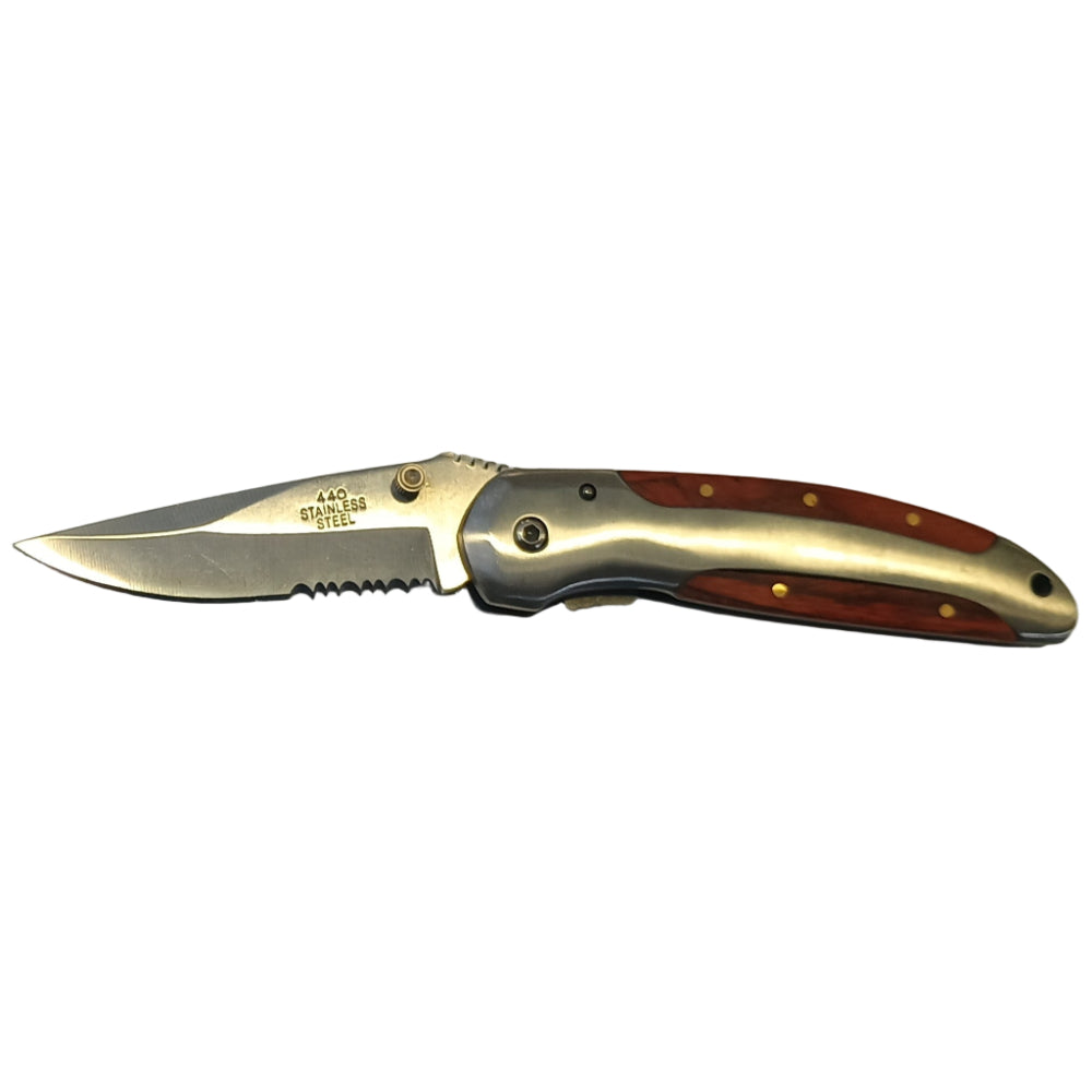 Service Tool Stainless Steel w/ Cherry Wood Inlay Pocket Knives