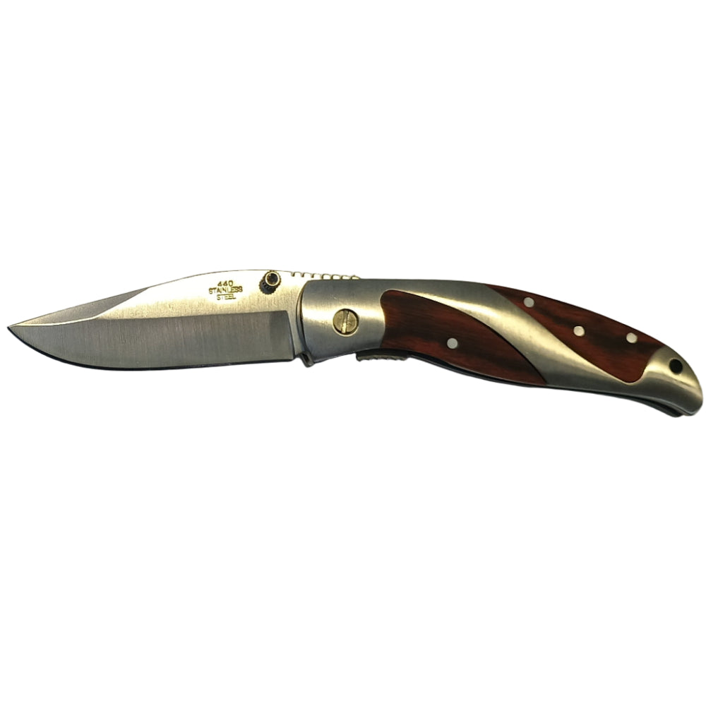 Service Tool Stainless Steel w/ Cherry Wood Inlay Pocket Knives