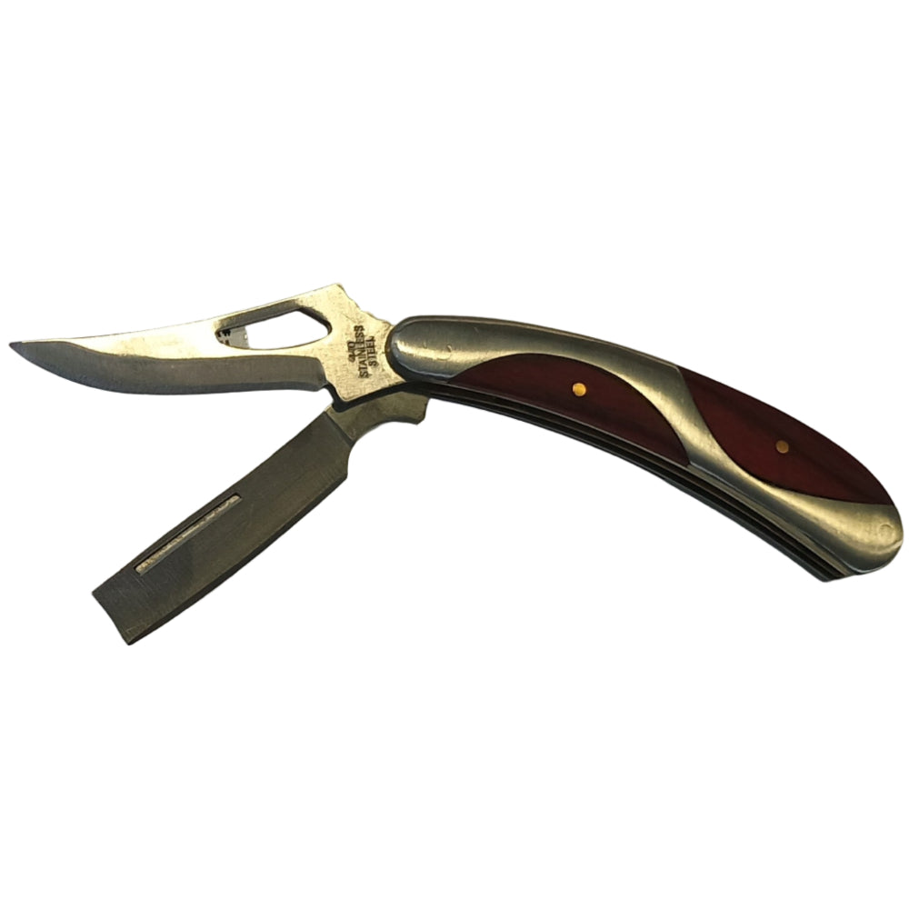 Service Tool Stainless Steel w/ Cherry Wood Inlay Pocket Knives