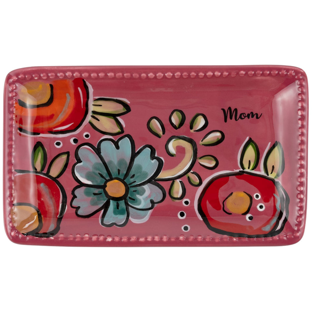 Glory Haus "Mom" Pink Floral Trinket Tray - 3.5" x 6"