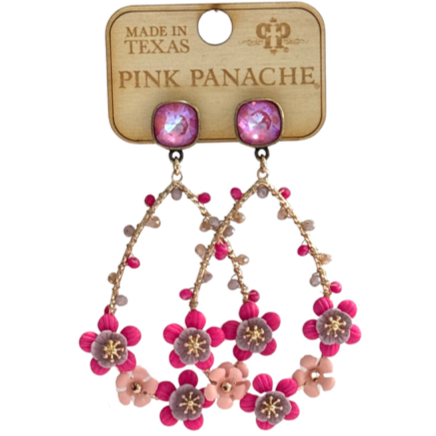Pink Panache Austrian Crystal Flower Teardrop Earrings (Pink)