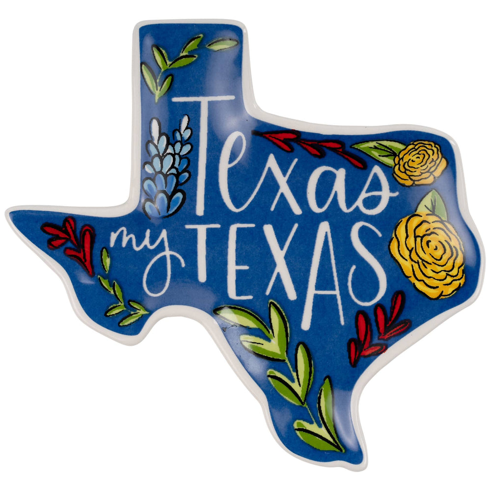 Glory Haus Texas-Shaped Wildflowers Trinket Tray - 6" x 6"