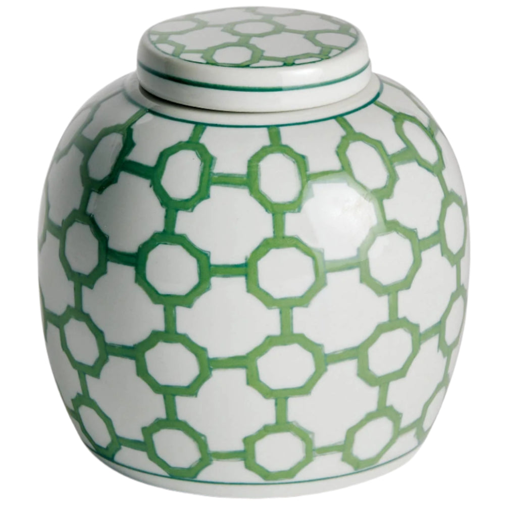 Napa Green & White Imperial Link Lidded Jar - 5.5"