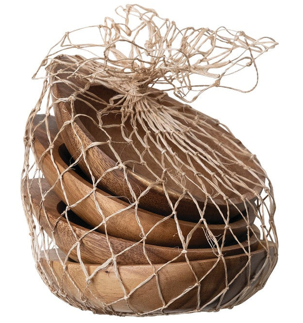 Heart-Shaped Acacia Wood Mini Tray Set - 4 pc.