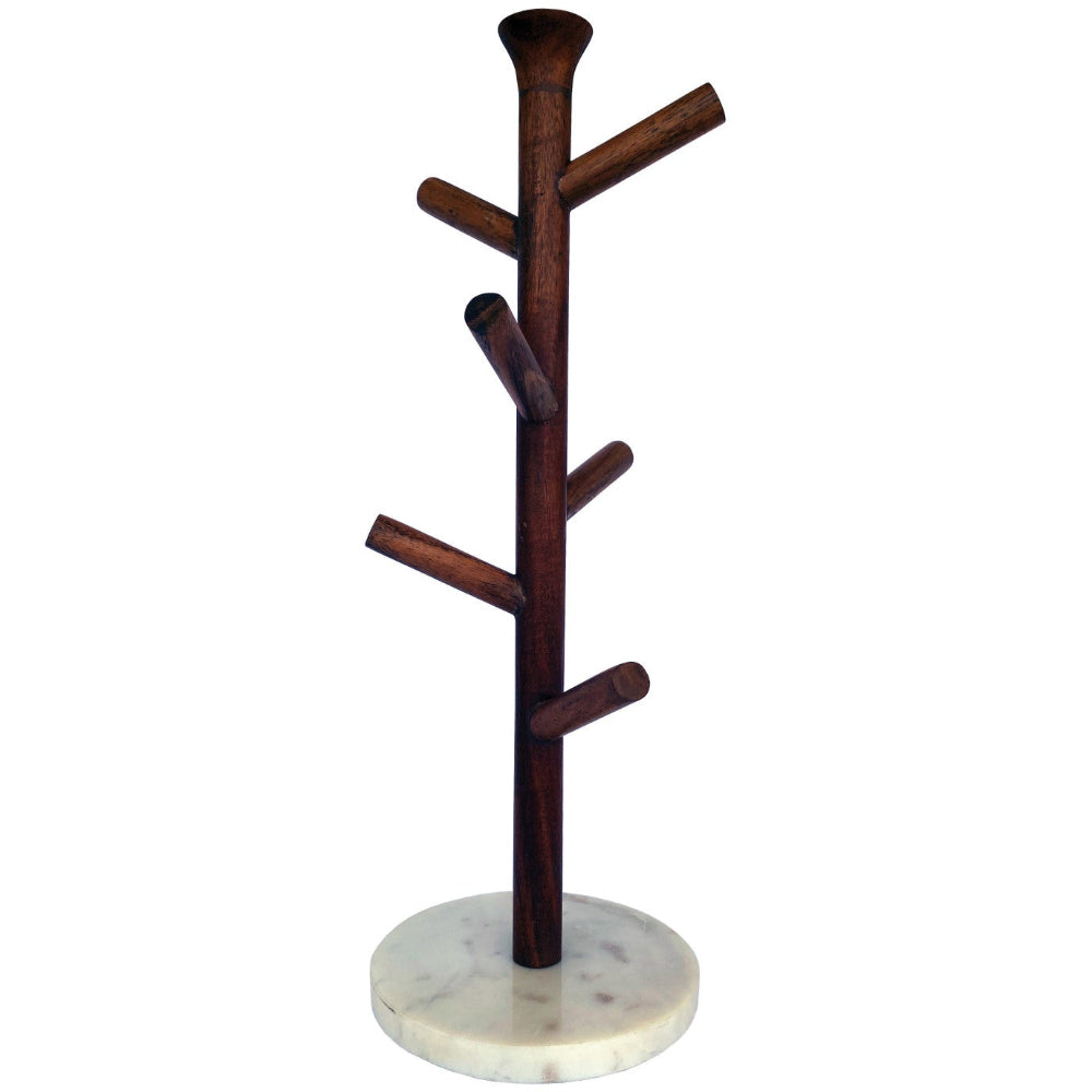 Countertop Mango Wood Mug Tree w/ Marble Base - 16.75"