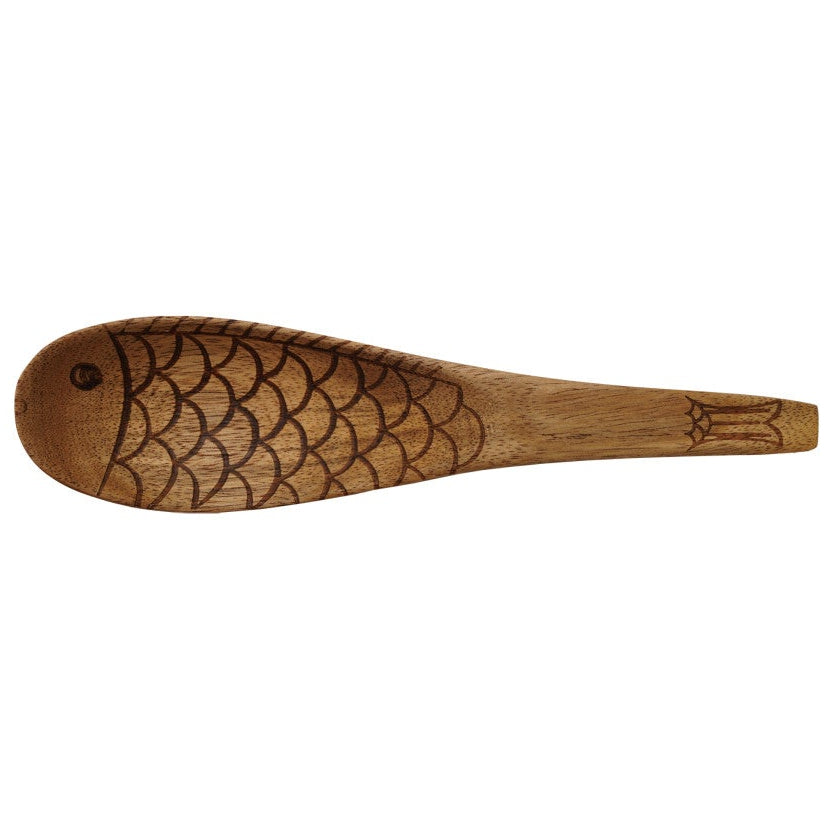Fish-Shaped Carved Acacia Wood Spoon - 6"