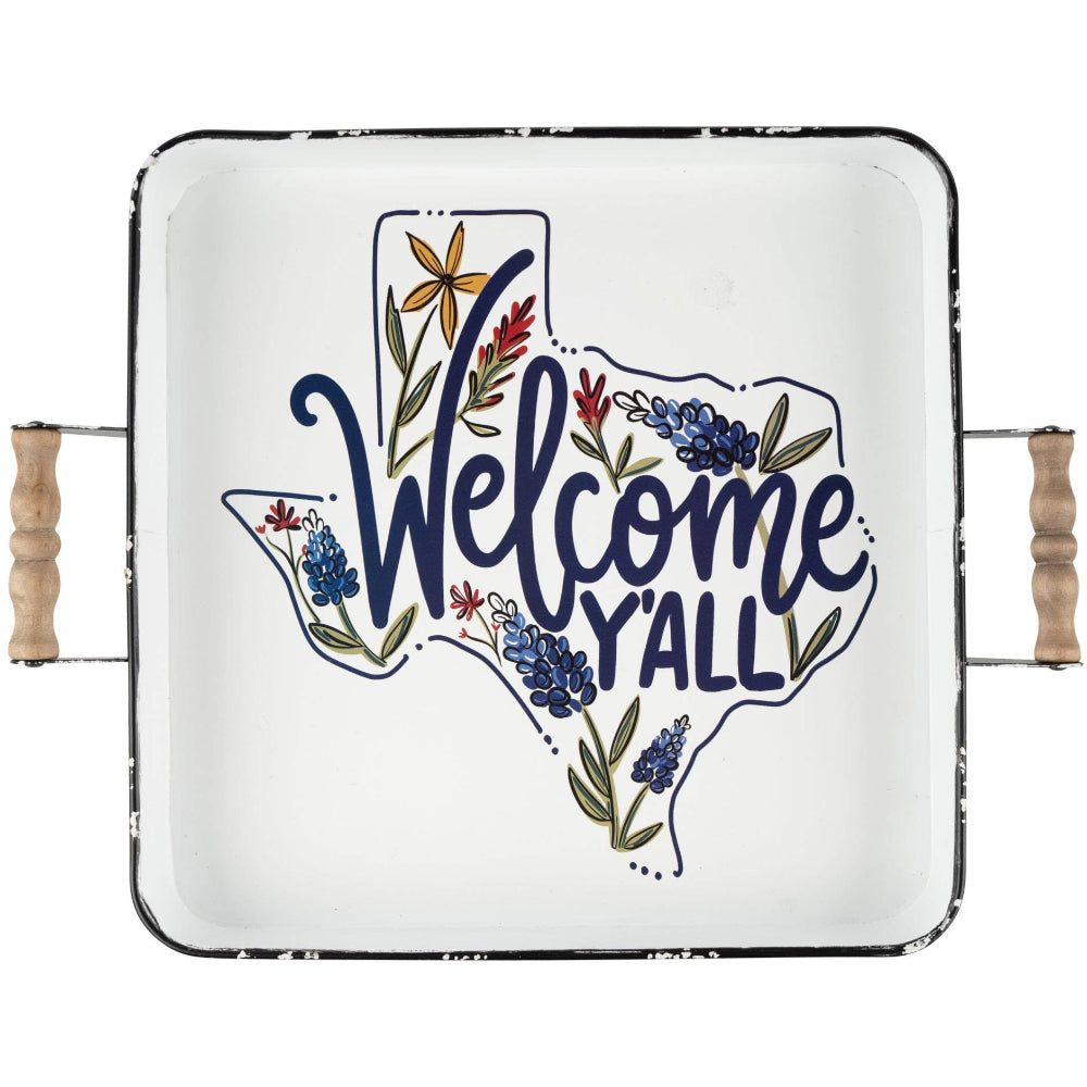 Glory Haus "Welcome Y'all" Texas Wildflowers Enamel Tray - 14" x 14"