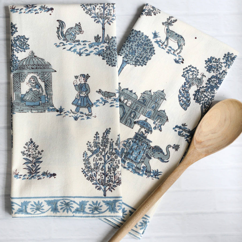 Pacific & Rose Block-Printed Cotton Kitchen Towels - 2 pc.