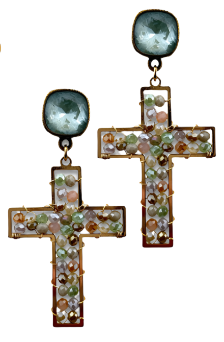 Pink Panache Assorted Faceted Bead Cross Earrings