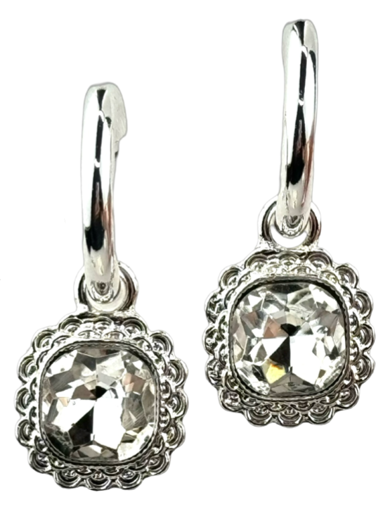 Posh Jewelry Co. Square Rhinestone Dangle Hoop Earrings