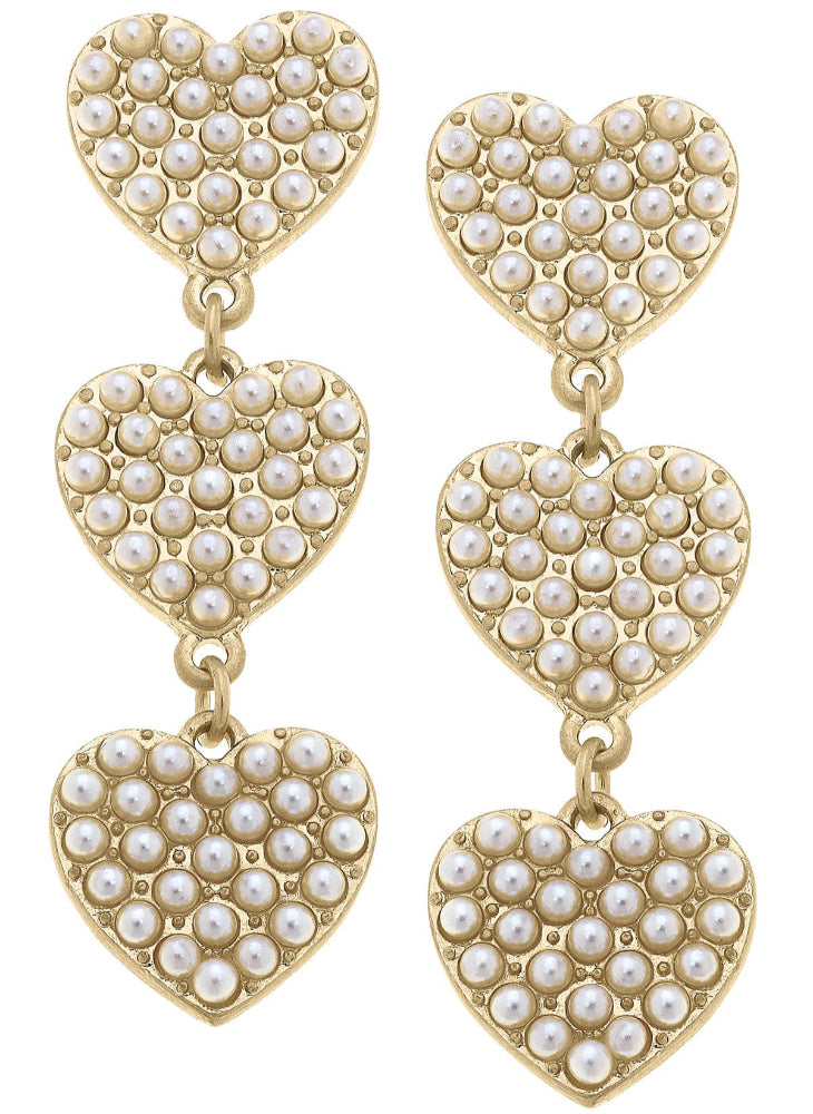 Canvas Style Meryl Triple Drop Pearl-Studded Heart Earrings