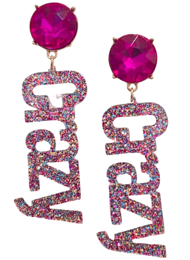 Posh Jewelry Co. Acrylic "Crazy" Glitter Pendant Earrings
