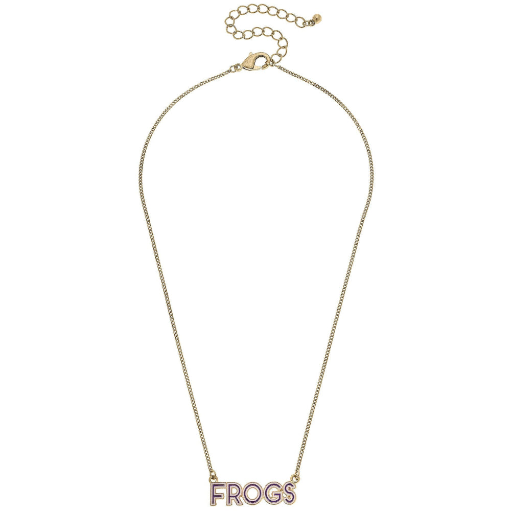 Canvas Style TCU Horned Frogs Enamel Script Necklace