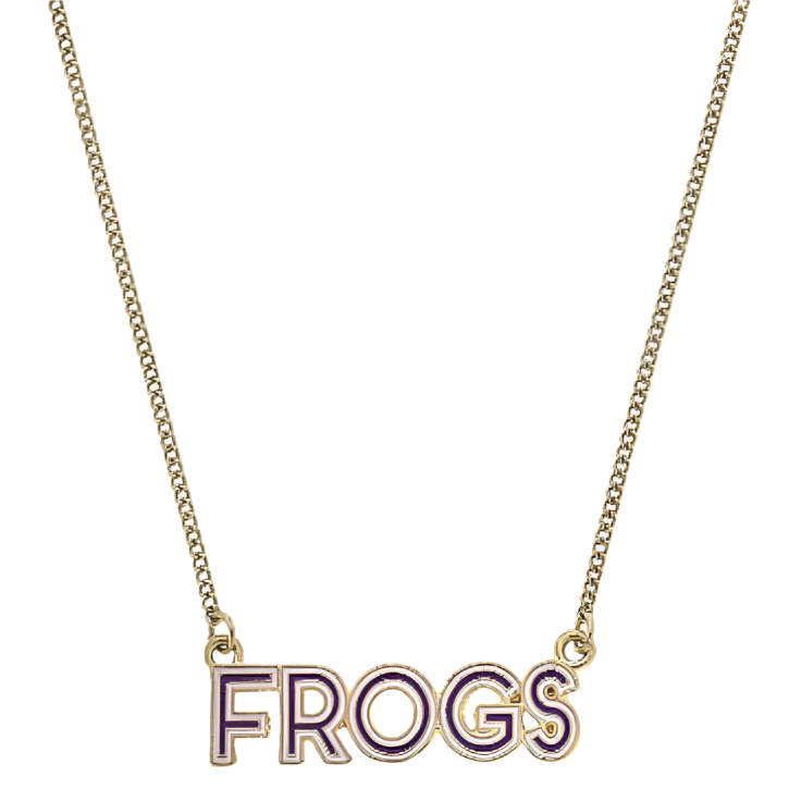 Canvas Style TCU Horned Frogs Enamel Script Necklace