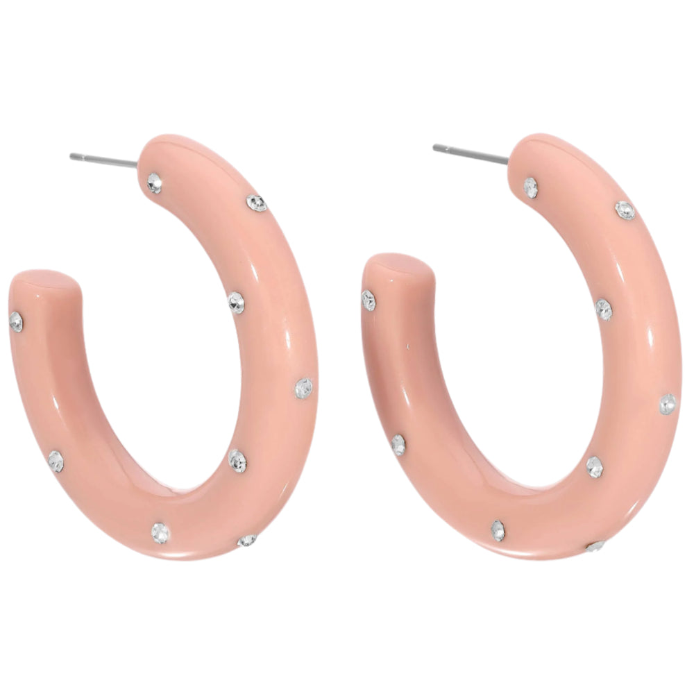 Splendid Iris Resin Rhinestone Hoop Earrings