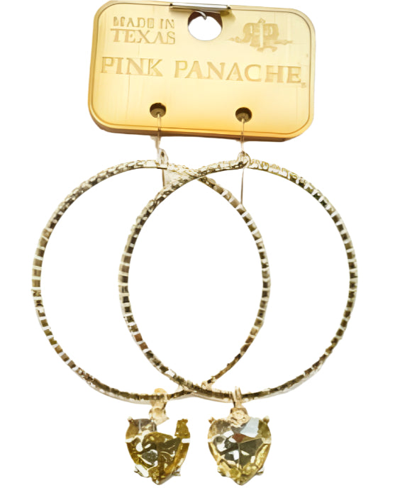 Pink Panache Champagne Heart Rhinestone w/ Gold Hoop Earrings