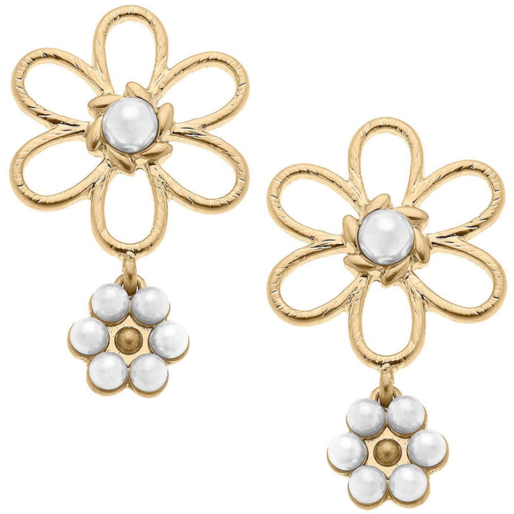 Canvas Style Glass Pearl Flower Drop Earrings