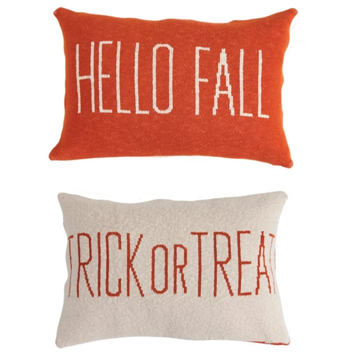 Two-Sided "Hello Fall" & "Trick-or-Treat" Lumbar Pillow - 24" x 16"