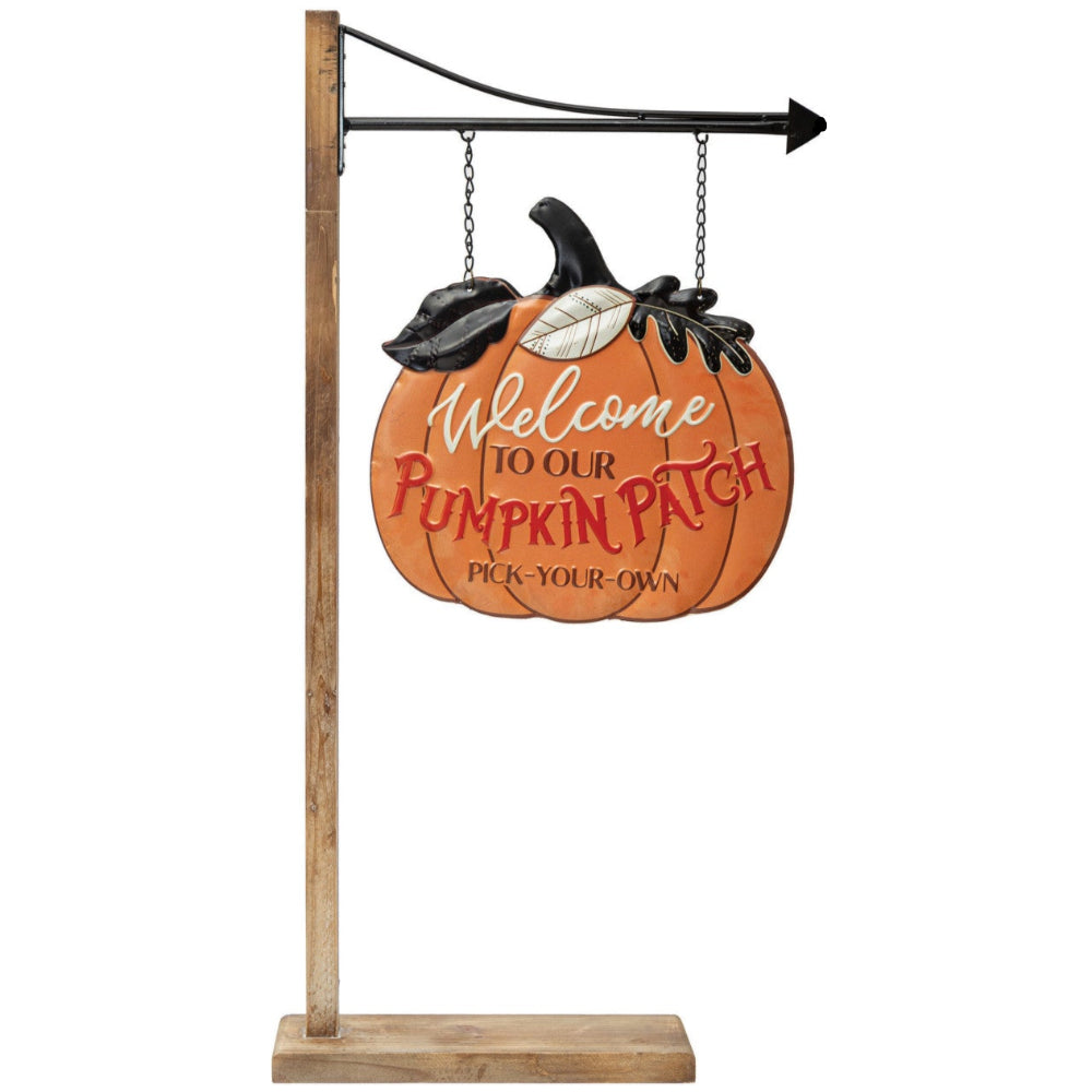 Stamped Metal "Pumpkin Patch" Hanging Sign w/ Stand - 38"
