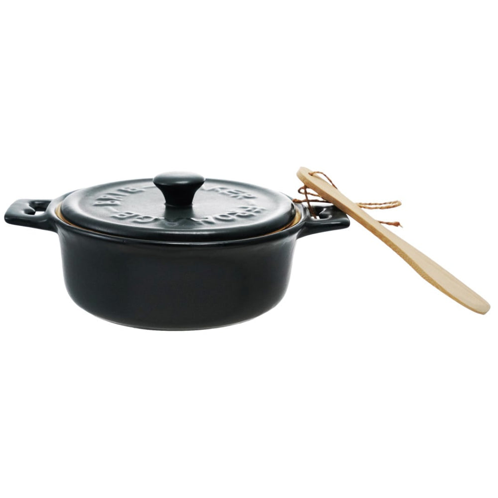 7" Stoneware Mini Brie Baker w/ Bamboo Spreader