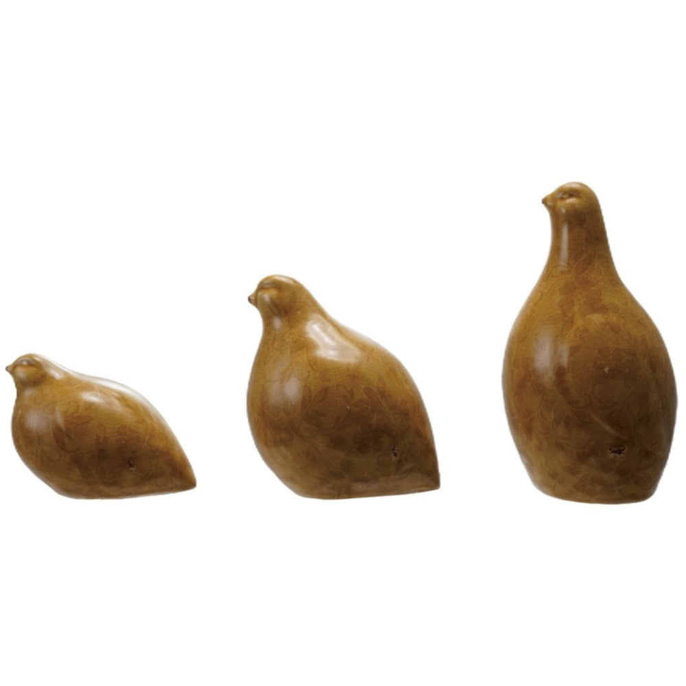 Distressed Glazed Terracotta Quail Figurines
