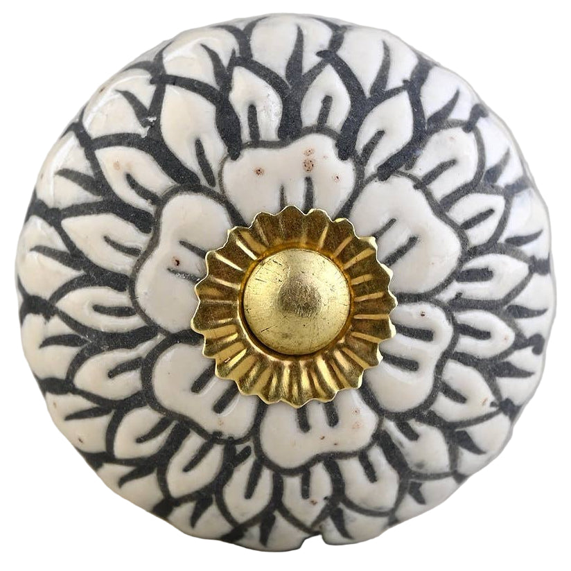 Knobco White Ceramic Floral Globe Knob - 1.5"