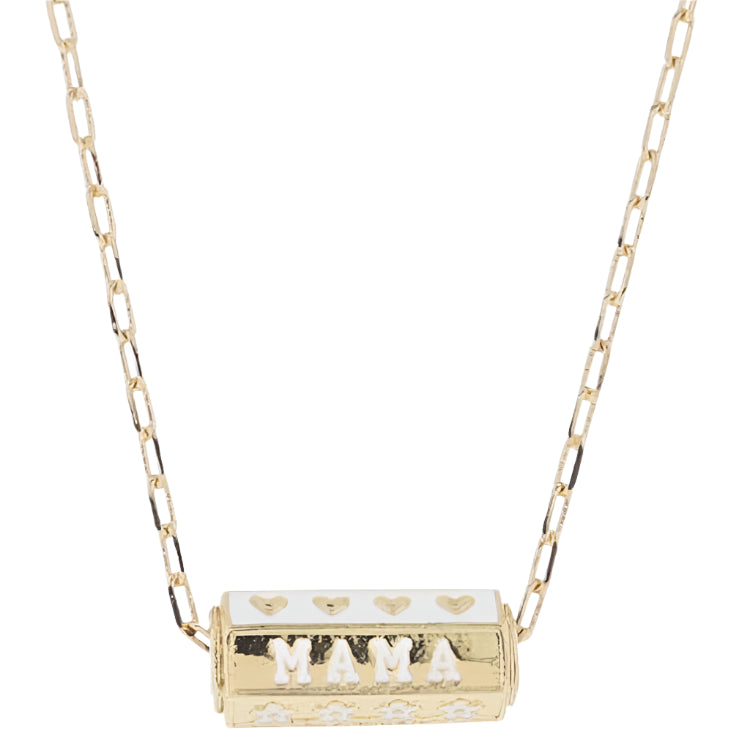 Jane Marie Gold "Mama" Hearts & Flowers Cylinder Necklace
