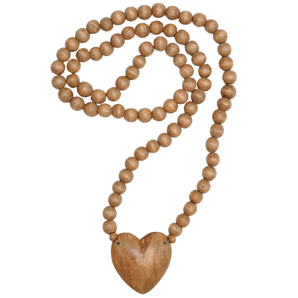 Hand-Carved Mango Wood Heart Rosary - 36"
