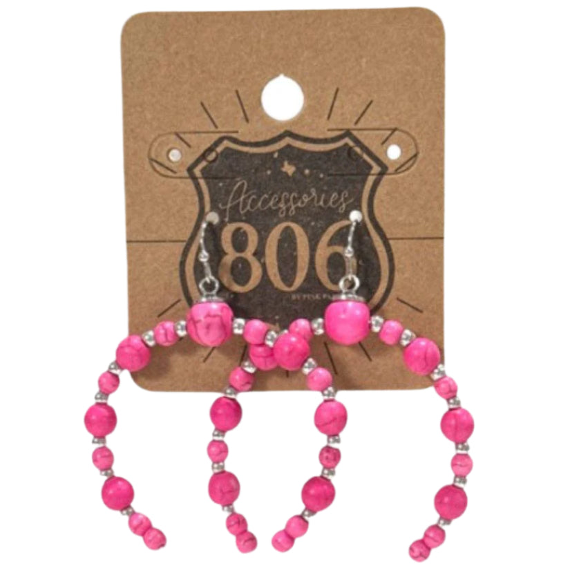 806 Accessories Fuchsia Stone Bead Arch Earrings