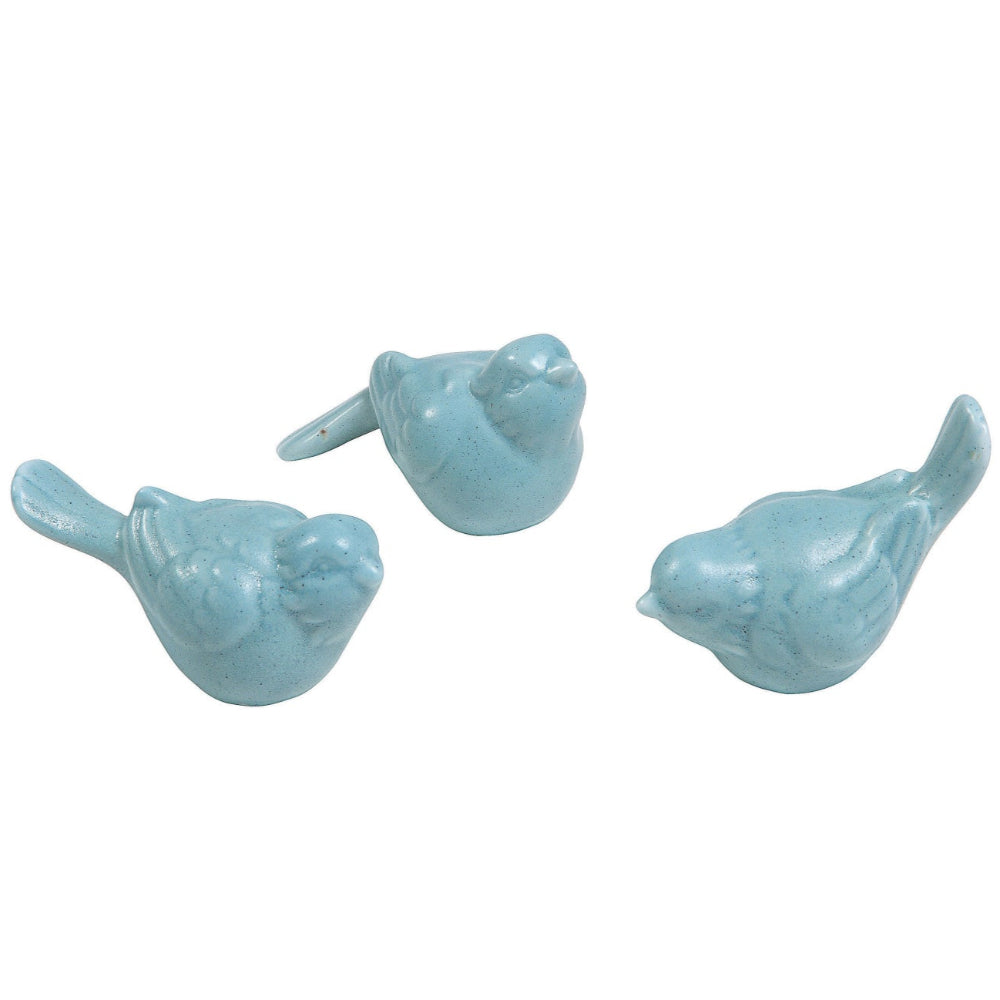 Blue Glazed Ceramic Bird Figurine - 3"