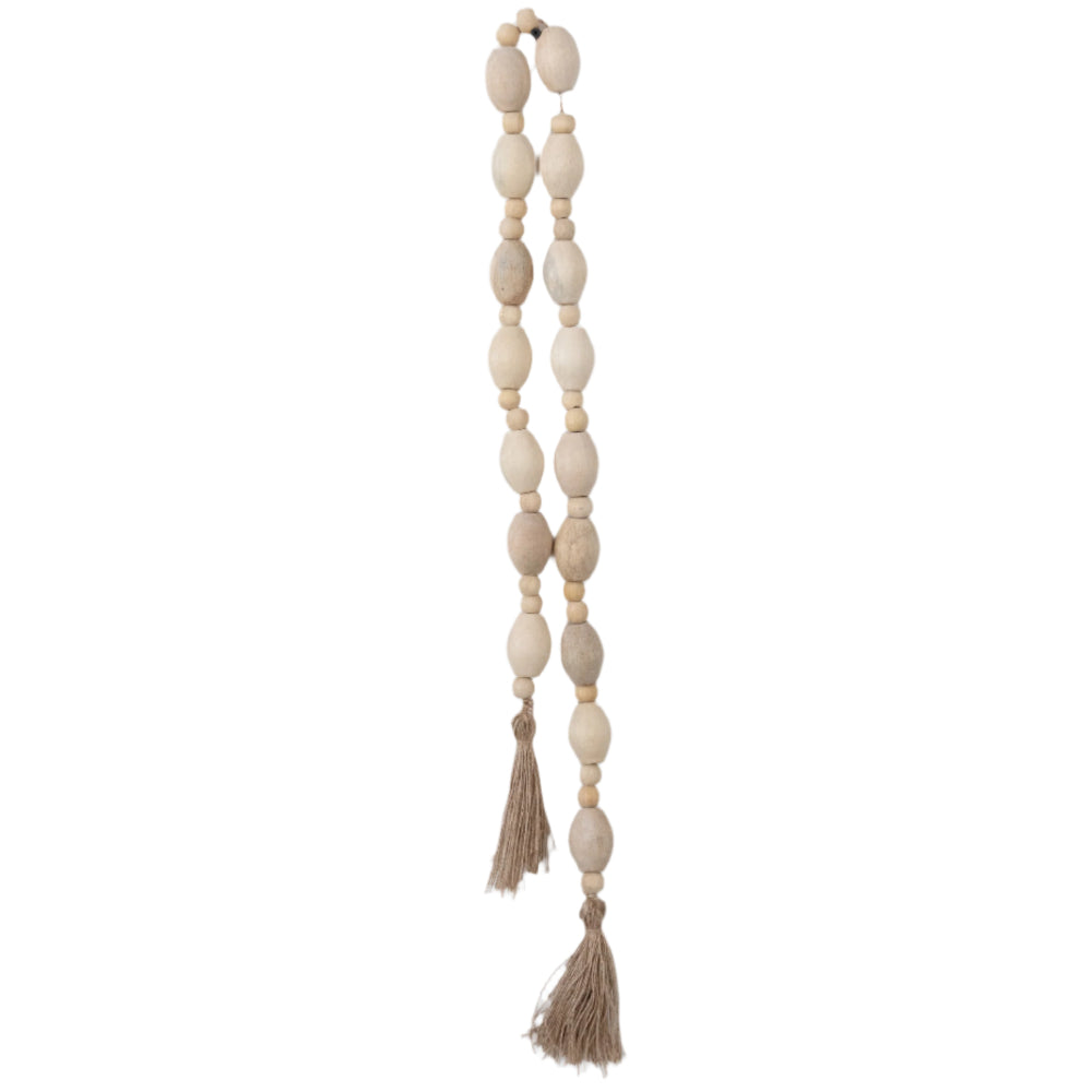 Natural Mango Wood Bead Garland w/ Jute Tassels - 5'