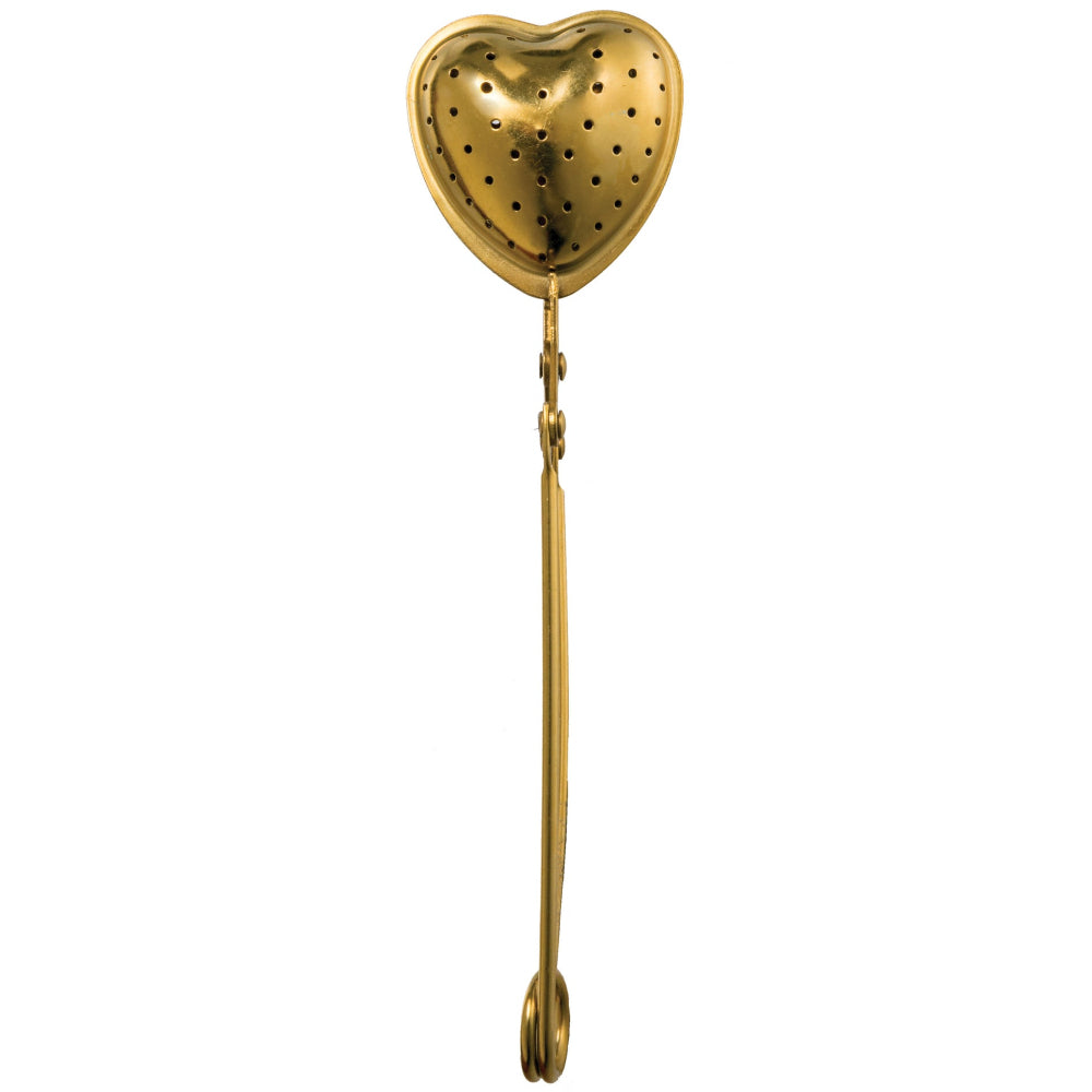 Heart-Shaped Brass Tone Stainless Steel Loose Tea Strainer - 6"