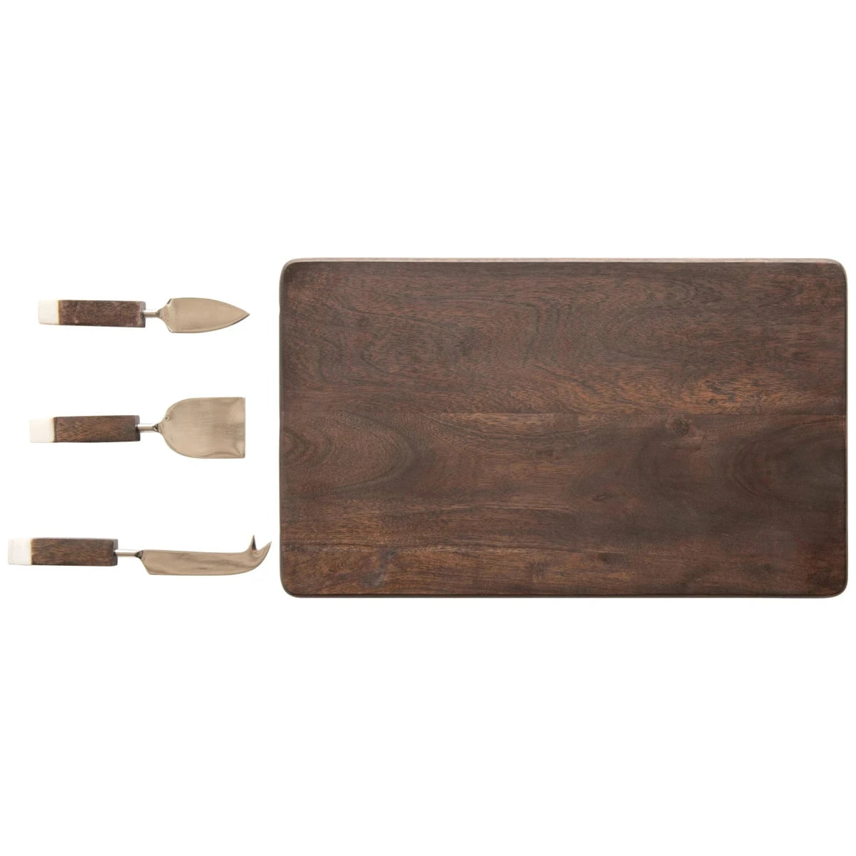 Acacia Wood Cheese Serving Board w/ 3 Cheese Knives - 10.75" x 17.74"