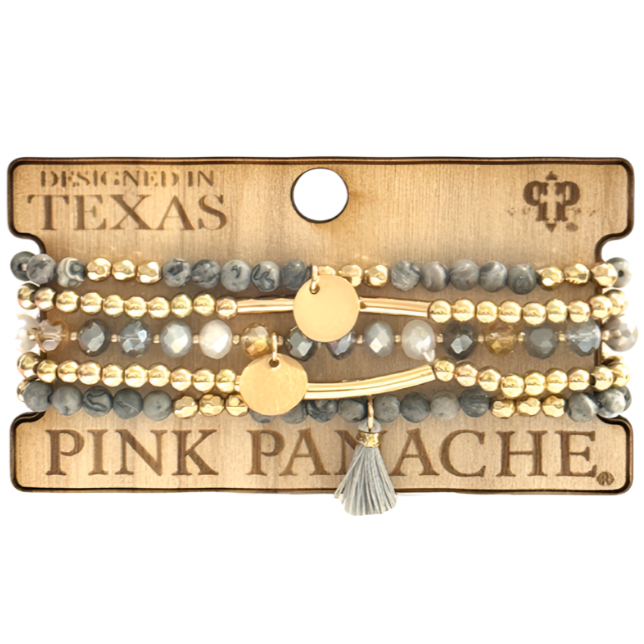 Pink Panache Gray & Gold Faceted Bead w/ Tassel Bracelet