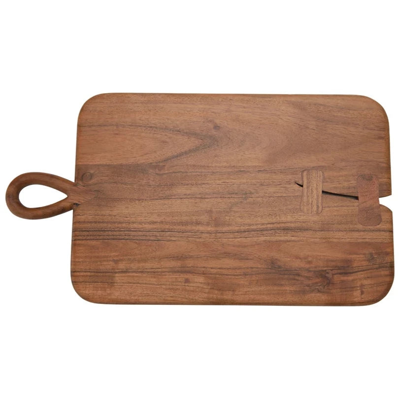 Acacia Wood Cheese Serving Board w/ Handle - 10" x 18"