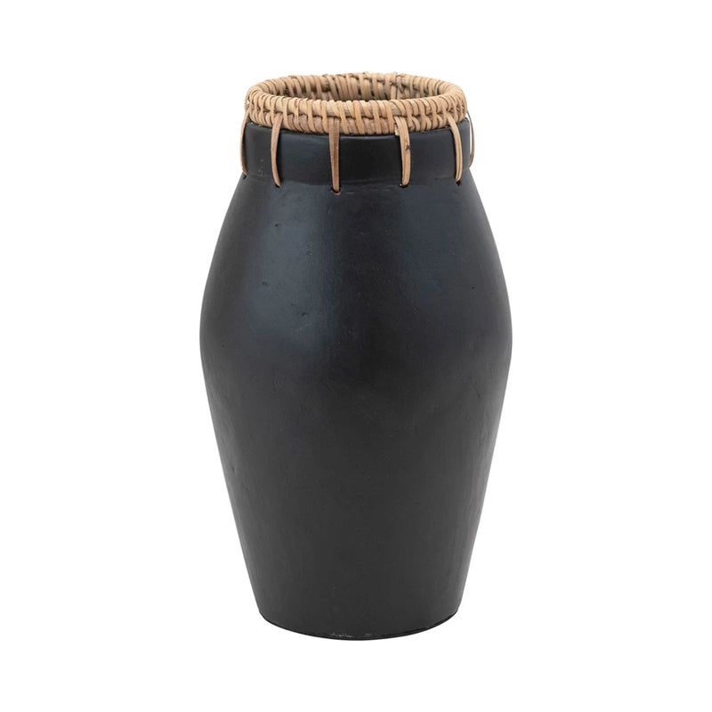Handmade Terracotta Vase with Rattan Stitching