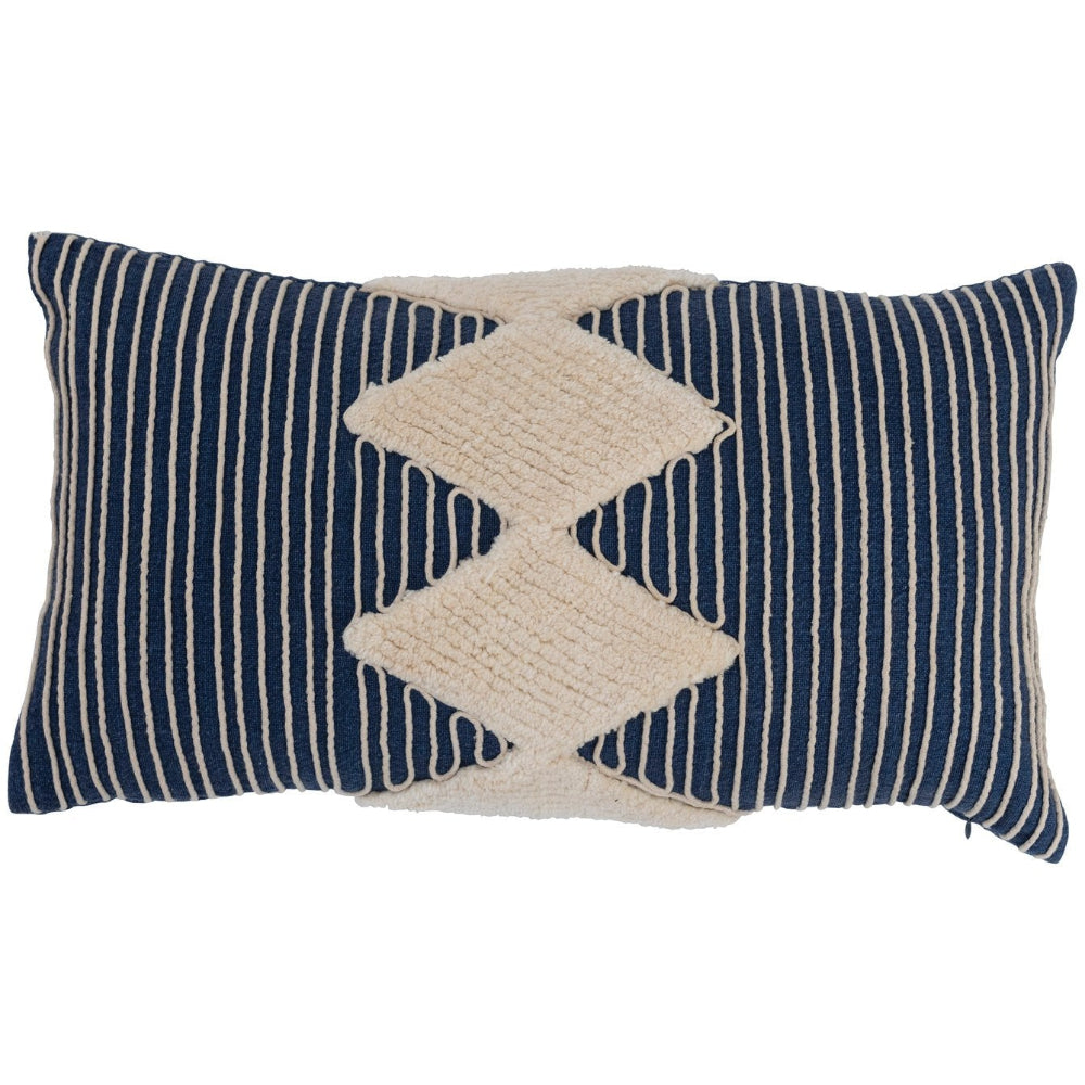 Tufted Cotton Embroidered Rope Striped Lumbar Pillow - 12" x 20"
