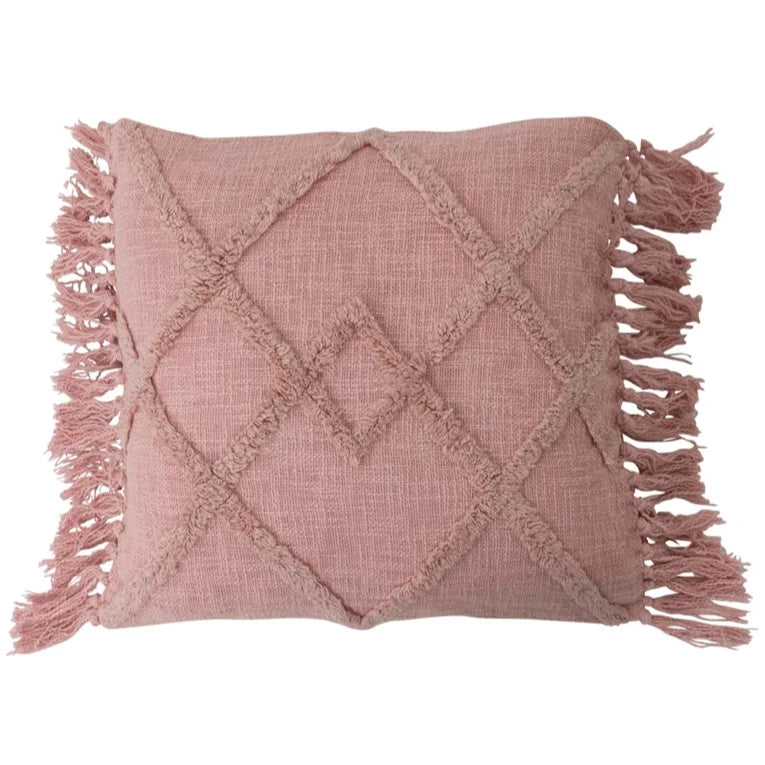 Pink Cotton Tufted Boho Pillow - 20" x 20"