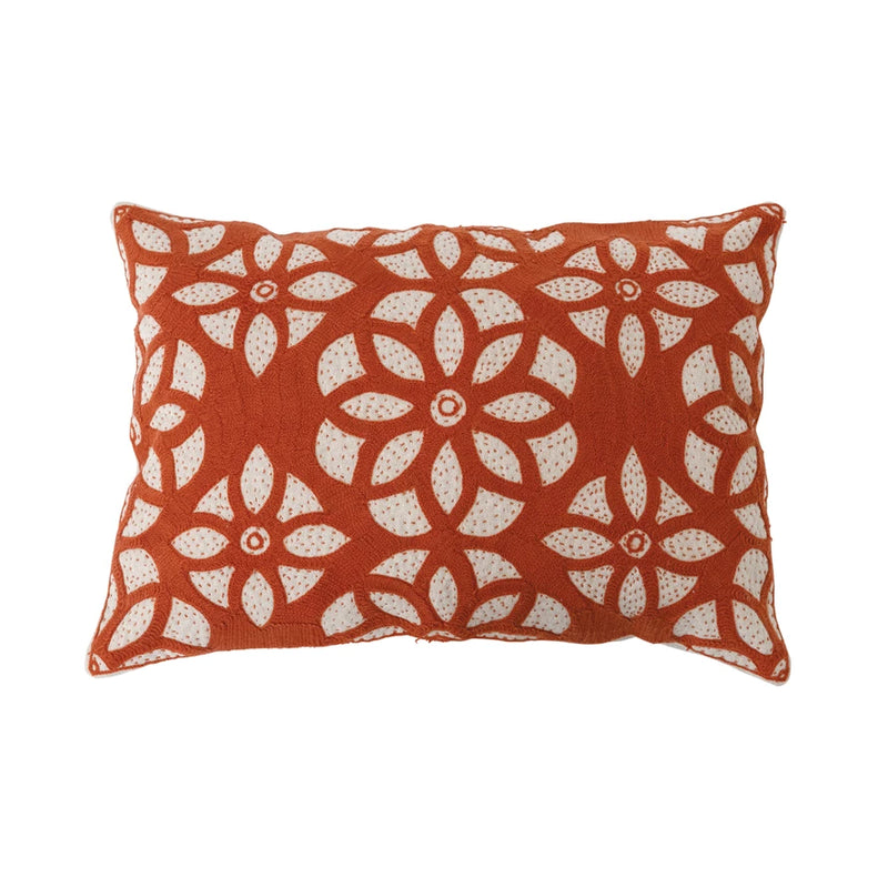 Cotton Lumbar Pillow with Embroidery - 20" x 14"