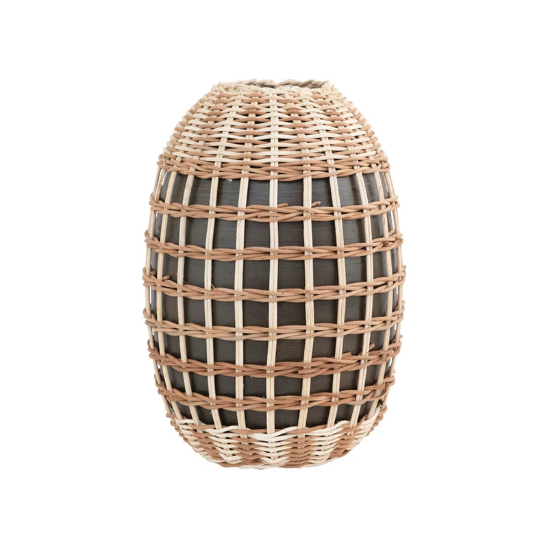 Hand-Woven Seagrass and Bamboo Wrapped Vase