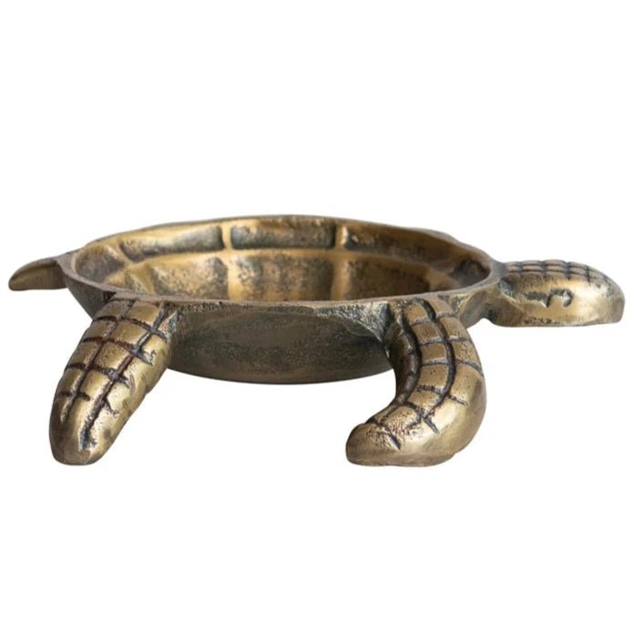 Antique Brass Finish Cast Aluminum Tortoise Dish - 8.5"