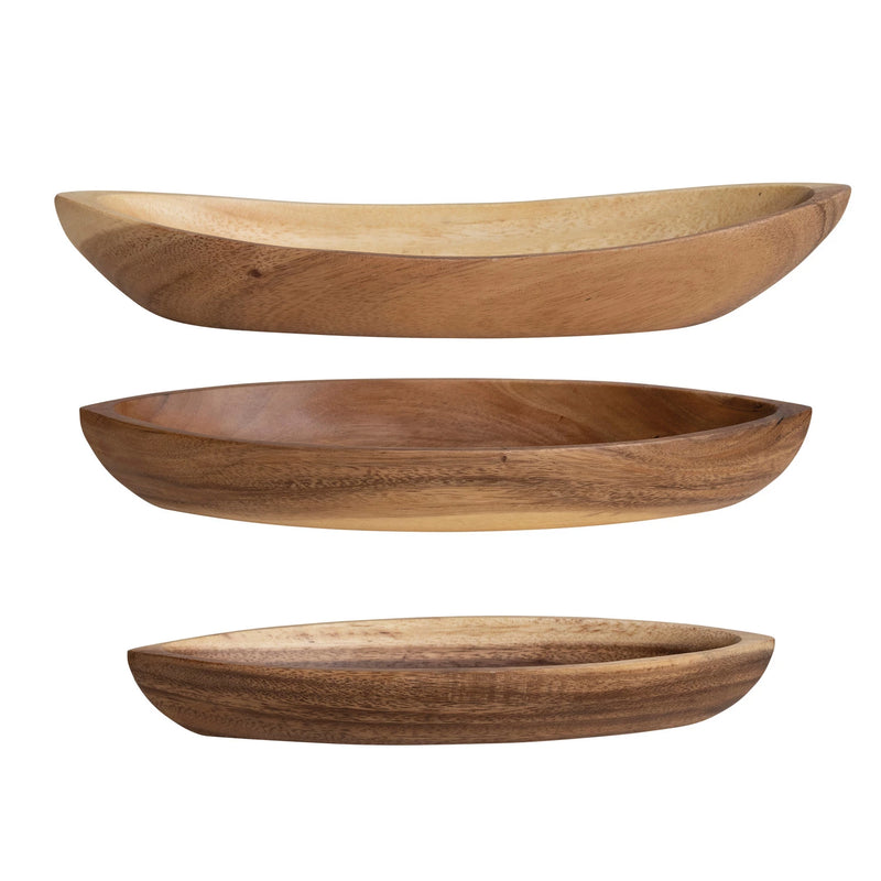 Acacia Natural Wood Boat Shaped Bowls