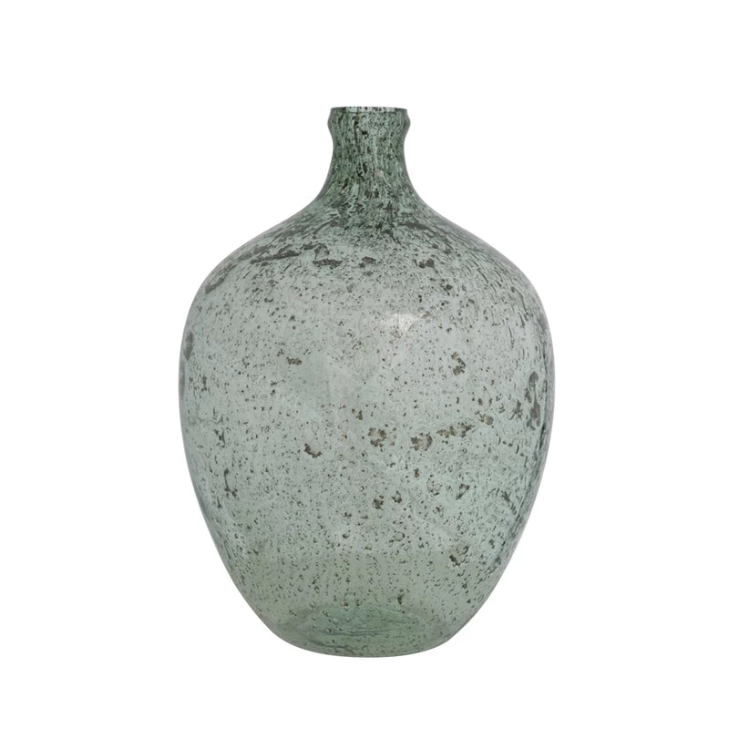 Recycled Glass Seeded Glass Vase - Green