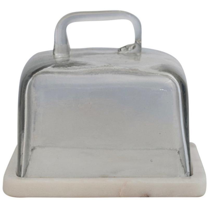 Square Glass Cloche w/ White Marble Base - 6.25"