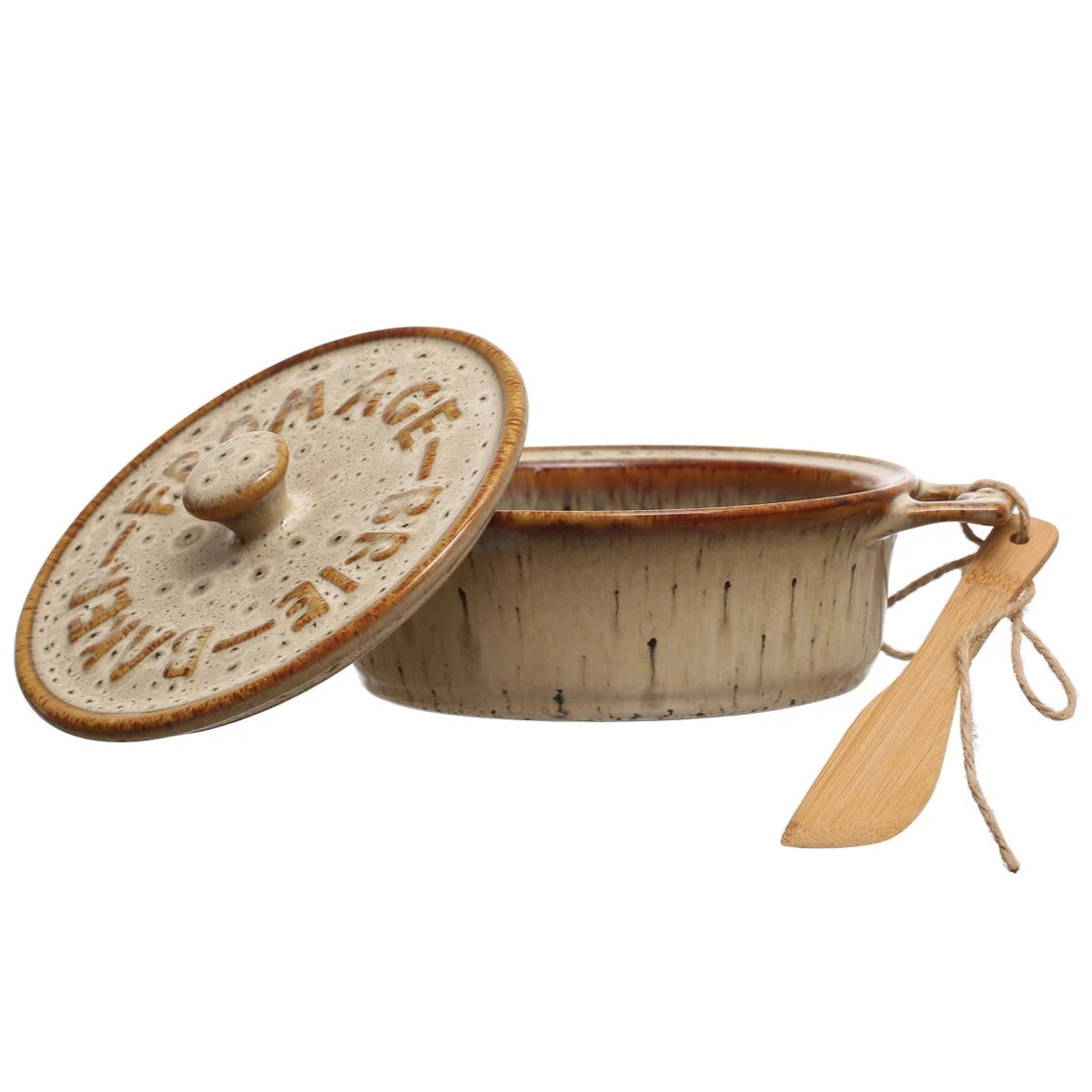 7" Stoneware Mini Brie Baker w/ Bamboo Spreader