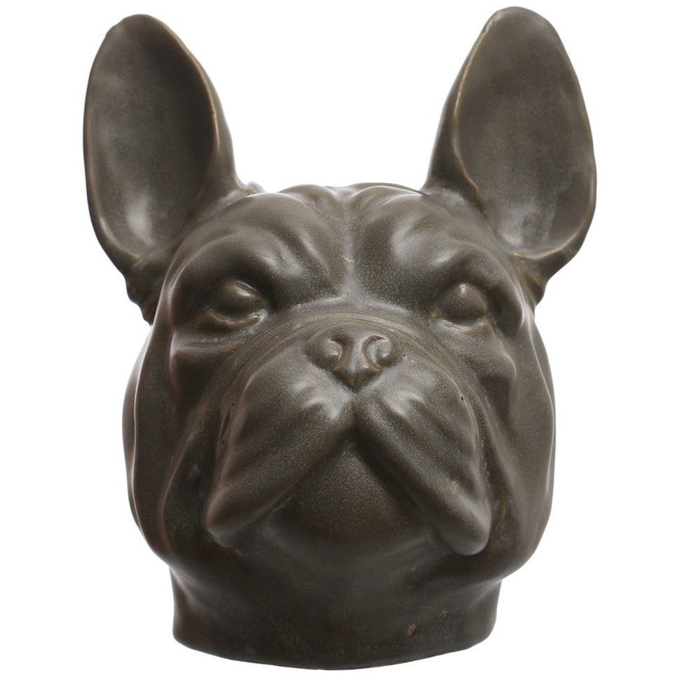 Gray Stoneware French Bulldog Head Vase - 8.5"