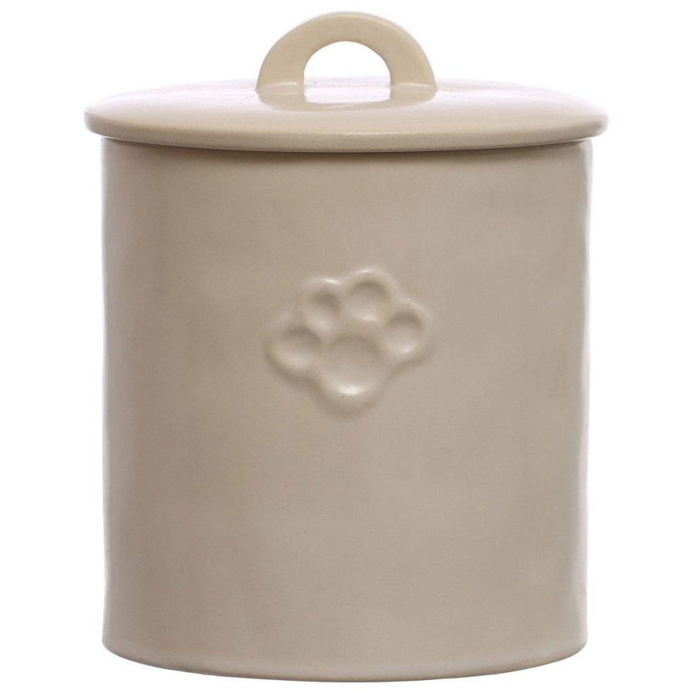 Debossed Ivory Stoneware Pet Treat Jar - 6"