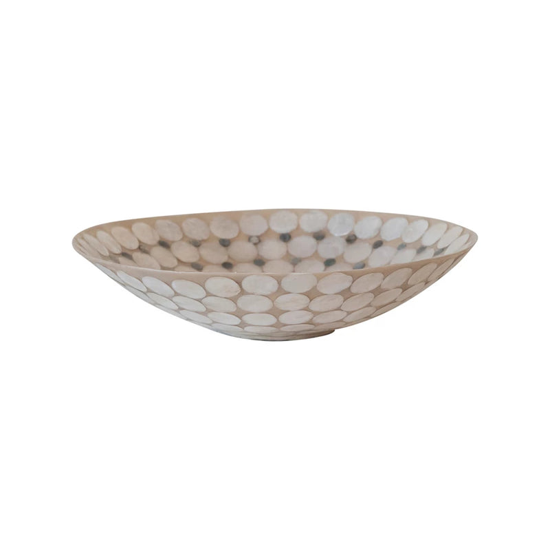 Decorative Resin & Capiz Bowl - White & Natural