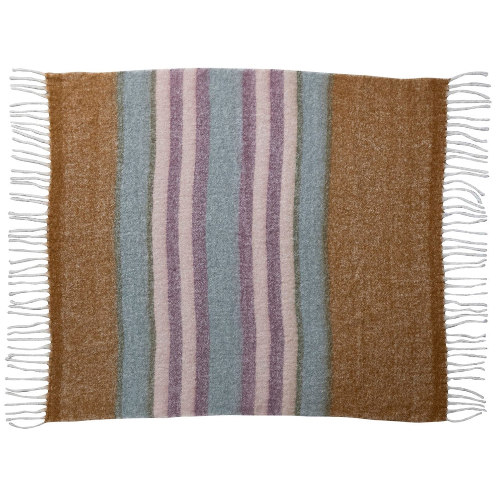 Brown & Blue Striped Brushed Acrylic & New Zealand Wool Throw Blanket - 50" x 60"